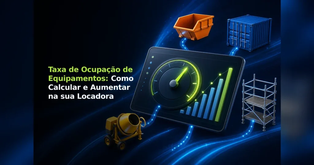 Painel digital com medidor de taxa de ocupação e ícones de equipamentos de locação