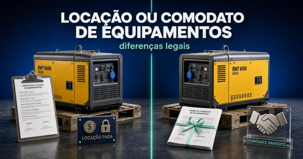 Capa comparando locação e comodato de equipamentos e suas diferenças legais